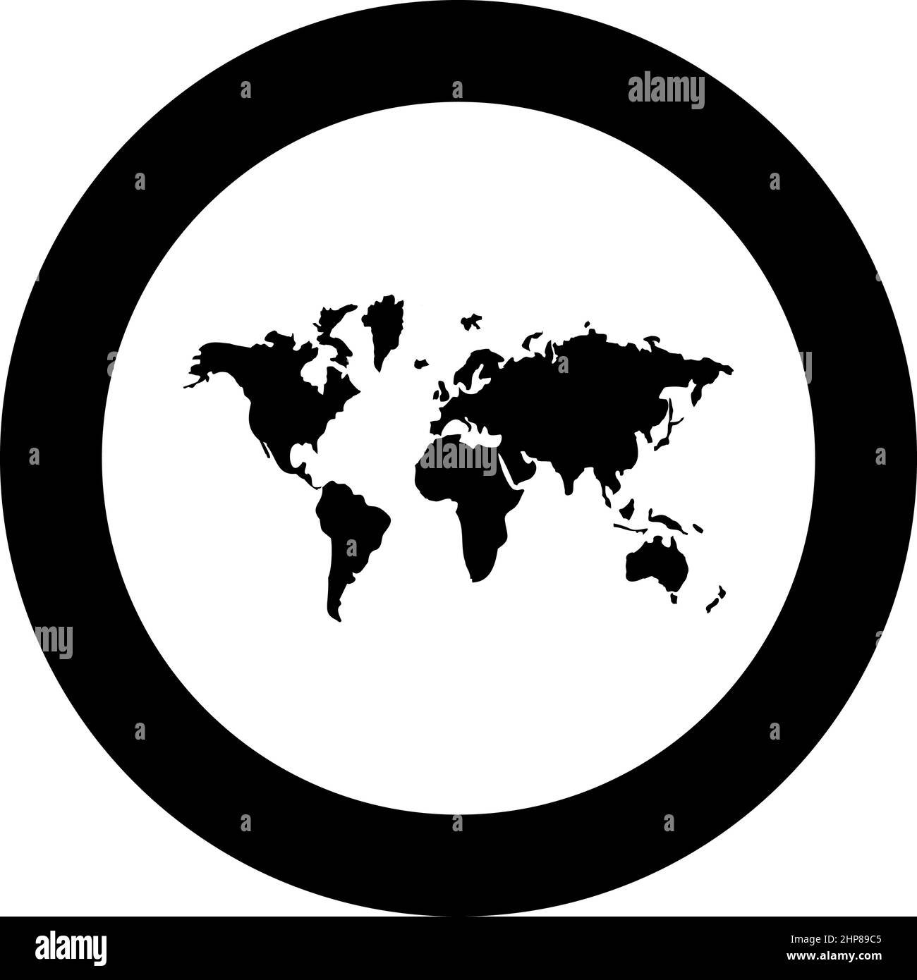 Kartenwelt-Symbol im Kreis rund schwarz Farbe Vektor Illustration Bild durchgezogene Umrisse Stil Stock Vektor