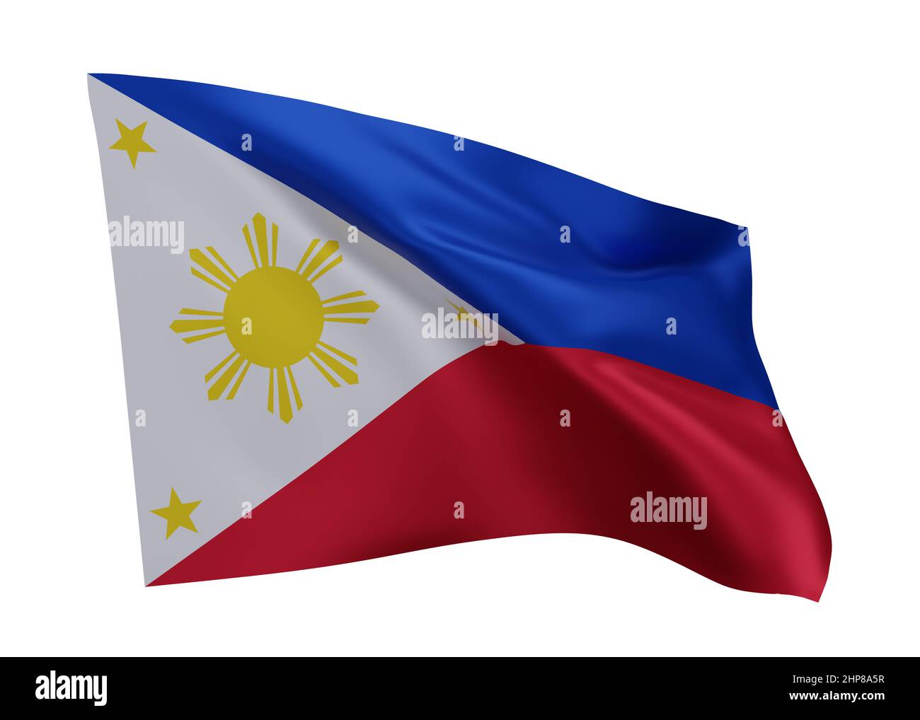 3D Illustration Flagge der Philippinen. Philippinen hochauflösende Flagge isoliert vor weißem Hintergrund. 3D Rendern Stockfoto