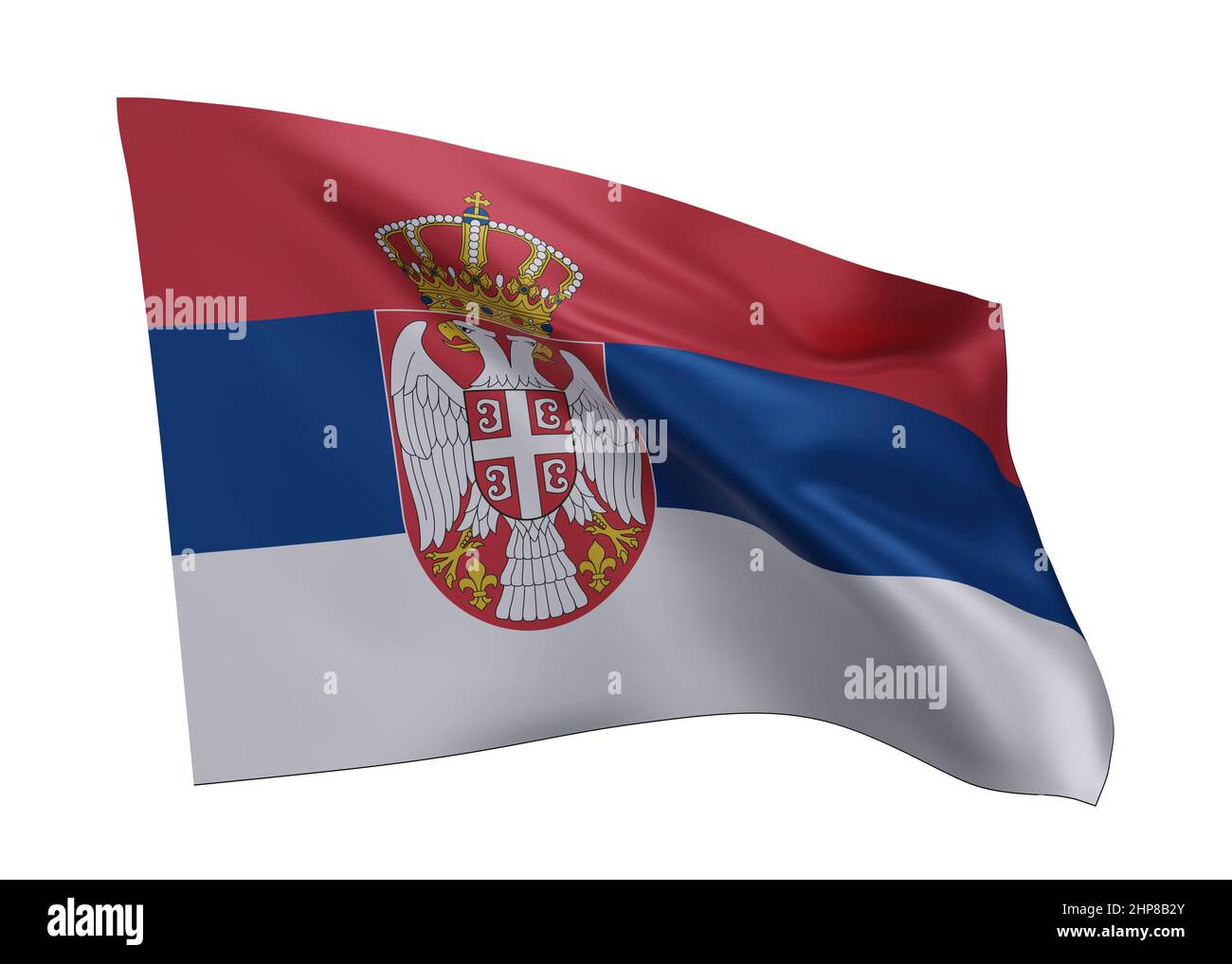3D Illustration Flagge von Serbien. Serbische hochauflösende Flagge vor weißem Hintergrund isoliert. 3D Rendern Stockfoto
