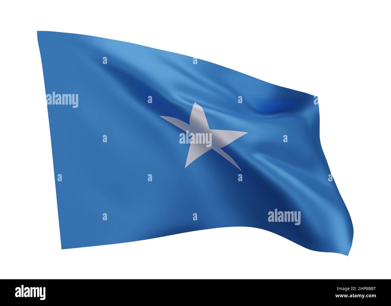 3D Illustration Flagge Somalias. Somalia hochauflösende Flagge vor weißem Hintergrund isoliert. 3D Rendern Stockfoto