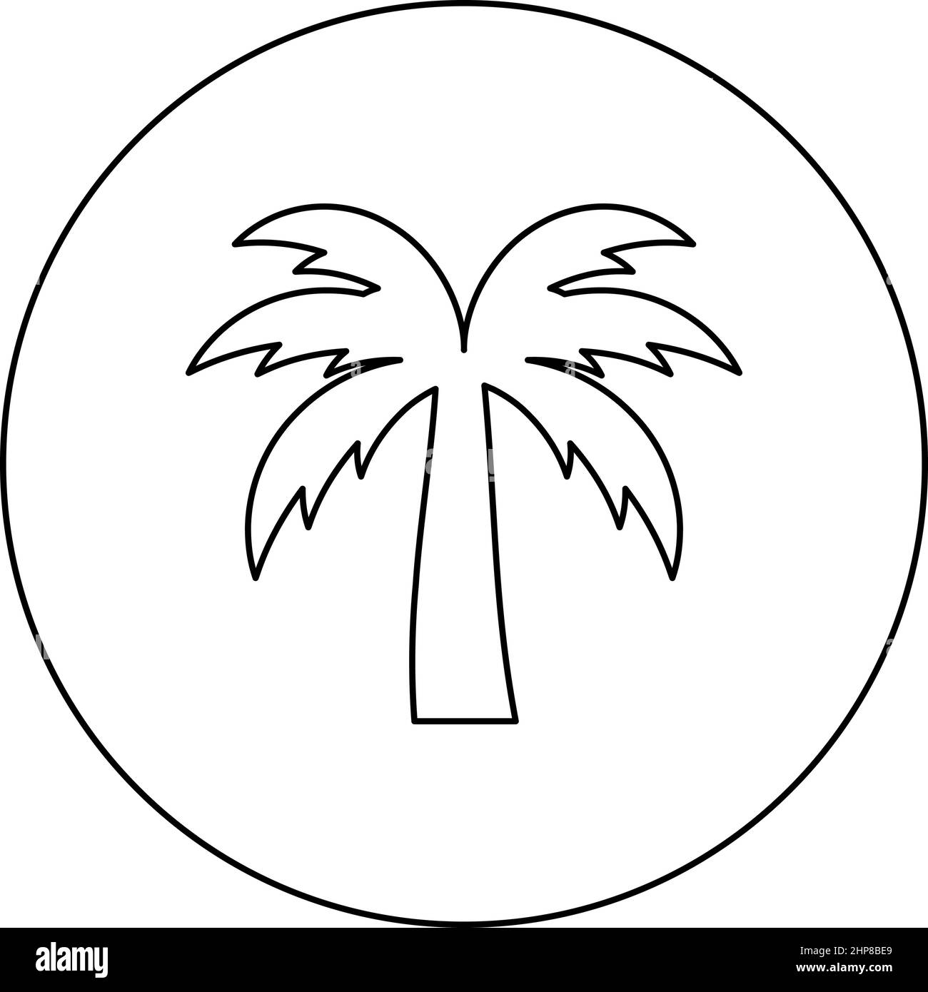 Palme Silhouette Insel Konzept Symbol im Kreis rund schwarz Farbe Vektor Illustration Bild Umriss Kontur Linie dünnen Stil Stock Vektor