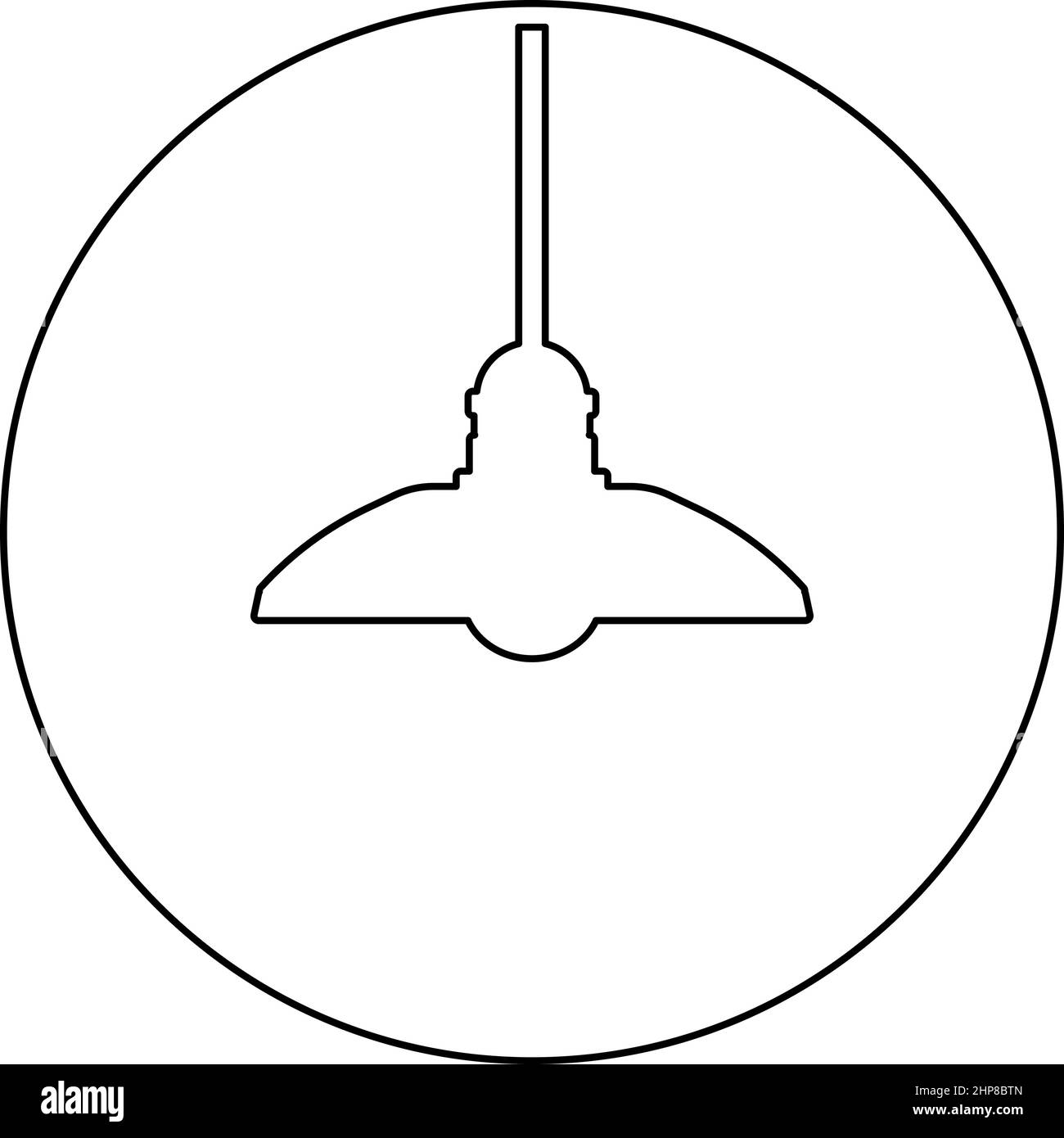 Kronleuchter Plafond Hängelampe Symbol im Kreis rund schwarz Farbe Vektor Illustration Bild Umriss Kontur Linie dünnen Stil Stock Vektor