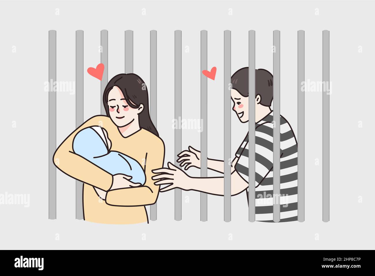 Frau mit Kleinkind besucht Ehemann im Gefängnis Stock Vektor