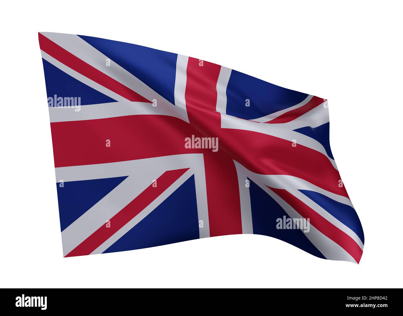 3D Abbildung Flagge von Großbritannien. Großbritannien hochauflösende Flagge isoliert vor weißem Hintergrund. 3D Rendern Stockfoto