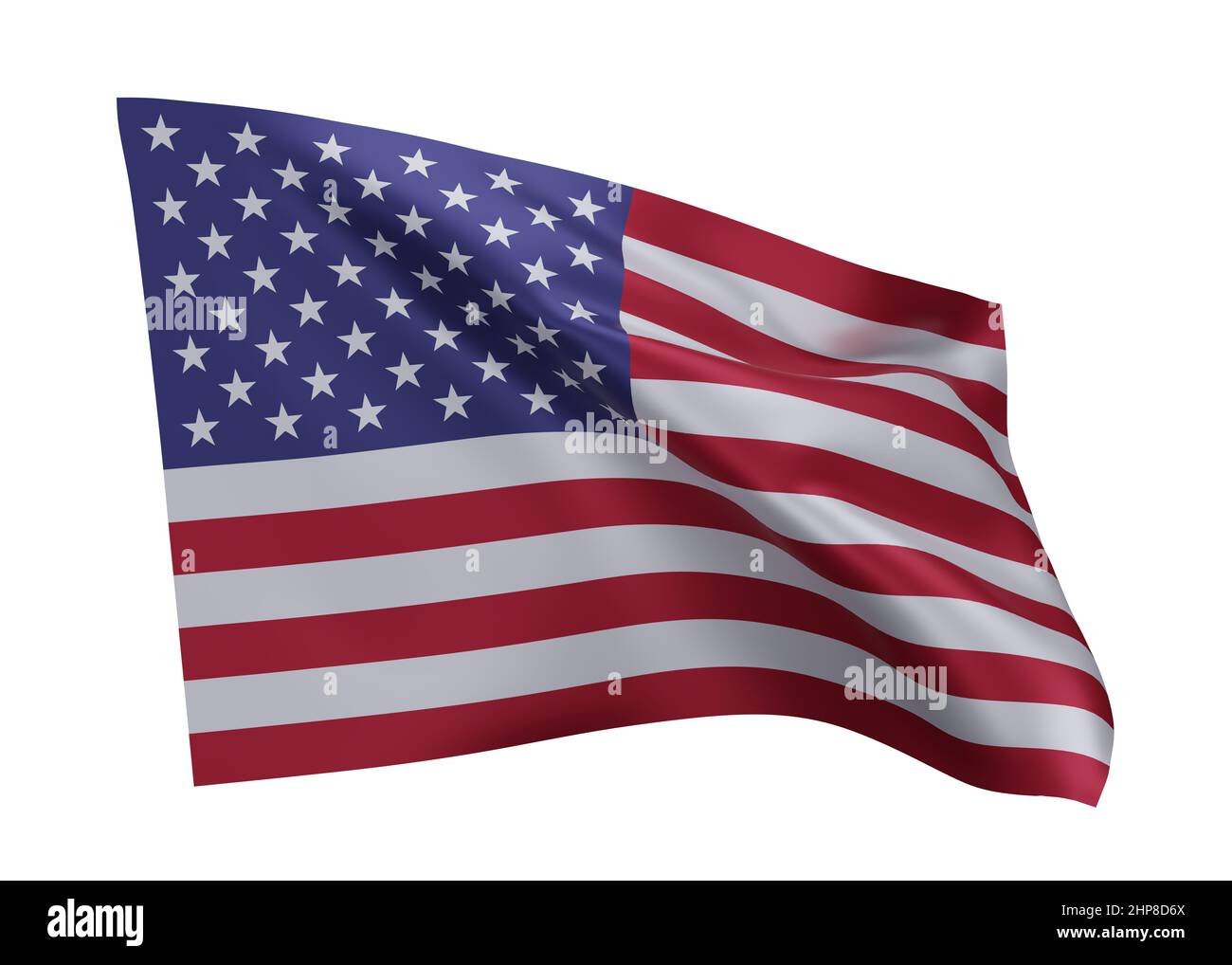 3D Illustration Flagge der USA. Flagge der Vereinigten Staaten mit hoher Auflösung vor weißem Hintergrund isoliert. 3D Rendern Stockfoto