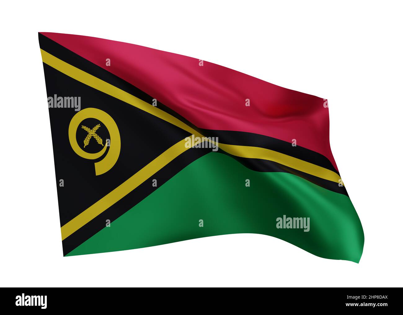 3D Illustration Flagge von Vanuatu. Vanuatuan hochauflösende Flagge isoliert vor weißem Hintergrund. 3D Rendern Stockfoto