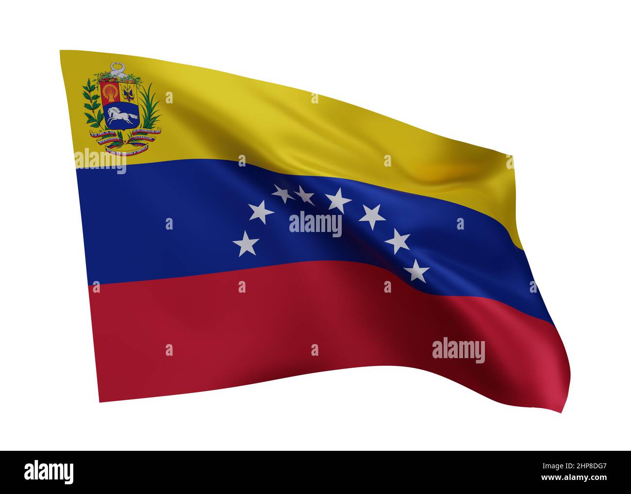 3D Illustration Flagge der republik Venezuela. Venezolanische hochauflösende Flagge vor weißem Hintergrund isoliert. 3D Rendern Stockfoto