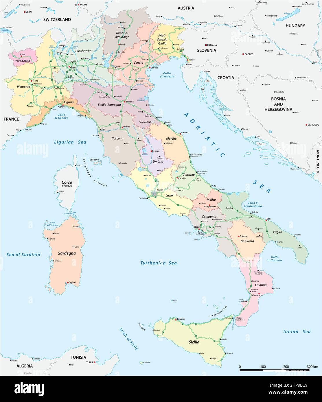 Vektorkarte des italienischen nationalen Autobahnsystems Stock Vektor