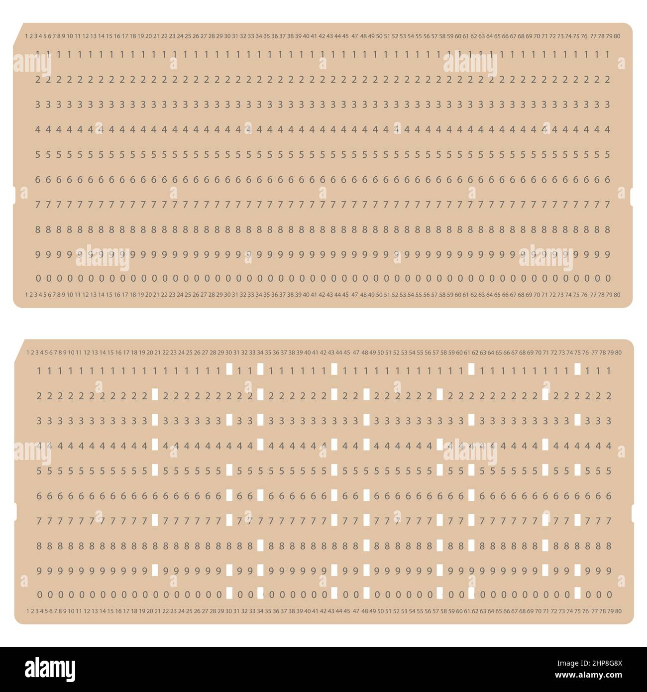 Alte Klassische Computerdatenspeicherung. Gestanzte Karte auf weißem Hintergrund isoliert Stock Vektor