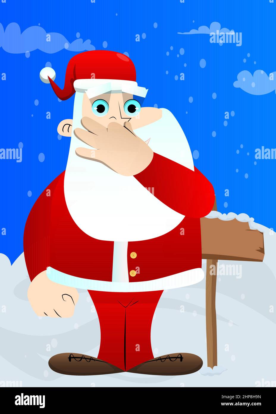 Der Weihnachtsmann hält seine Nase wegen eines schlechten Geruchs. Stock Vektor