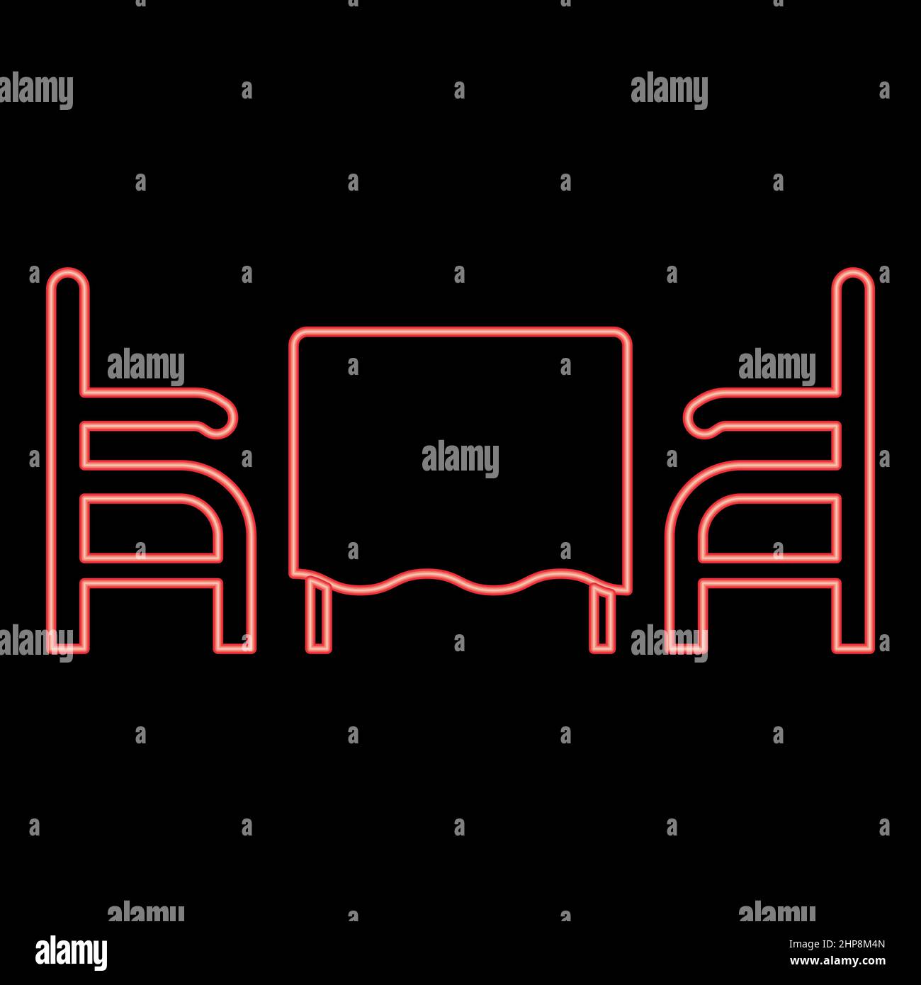 Neon-Tisch und zwei Stuhl oder Sessel Restaurant rot Farbe Vektor Illustration Bild flachen Stil Stock Vektor