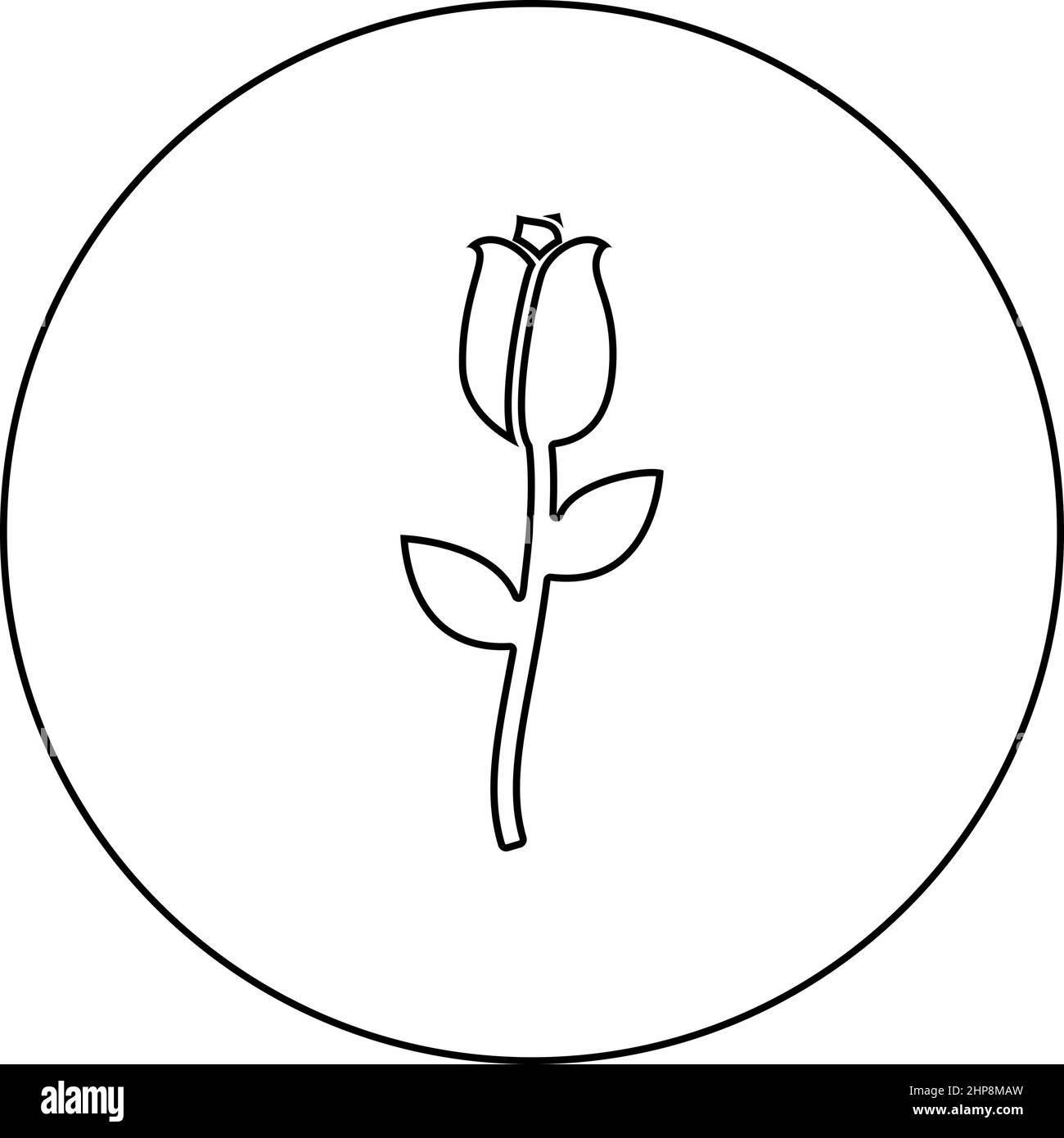 Rose Symbol im Kreis rund schwarz Farbe Vektor Illustration Bild Umriss Kontur Linie dünnen Stil Stock Vektor
