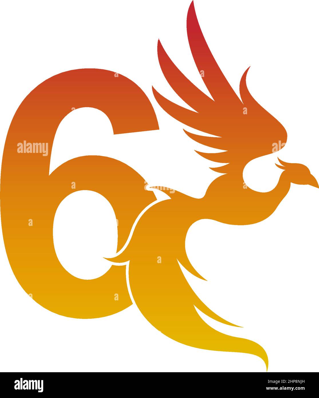 Nummer 6-Symbol mit phoenix-Logo-Designvorlage Stock Vektor