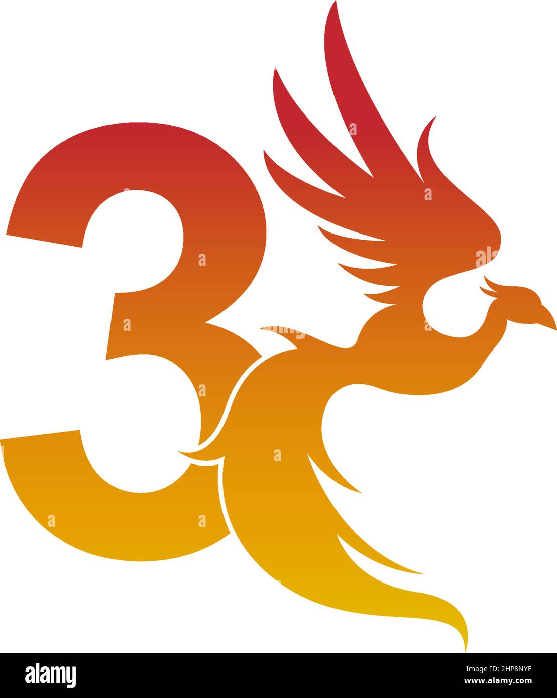 Nummer 3-Symbol mit phoenix-Logo-Designvorlage Stock Vektor