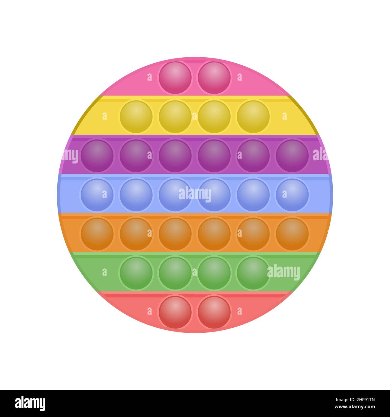 Bunte Popit isoliert auf weißem Hintergrund. Antistress-Spielzeug. Blasensensor für Kinderfinger. Stock Vektor