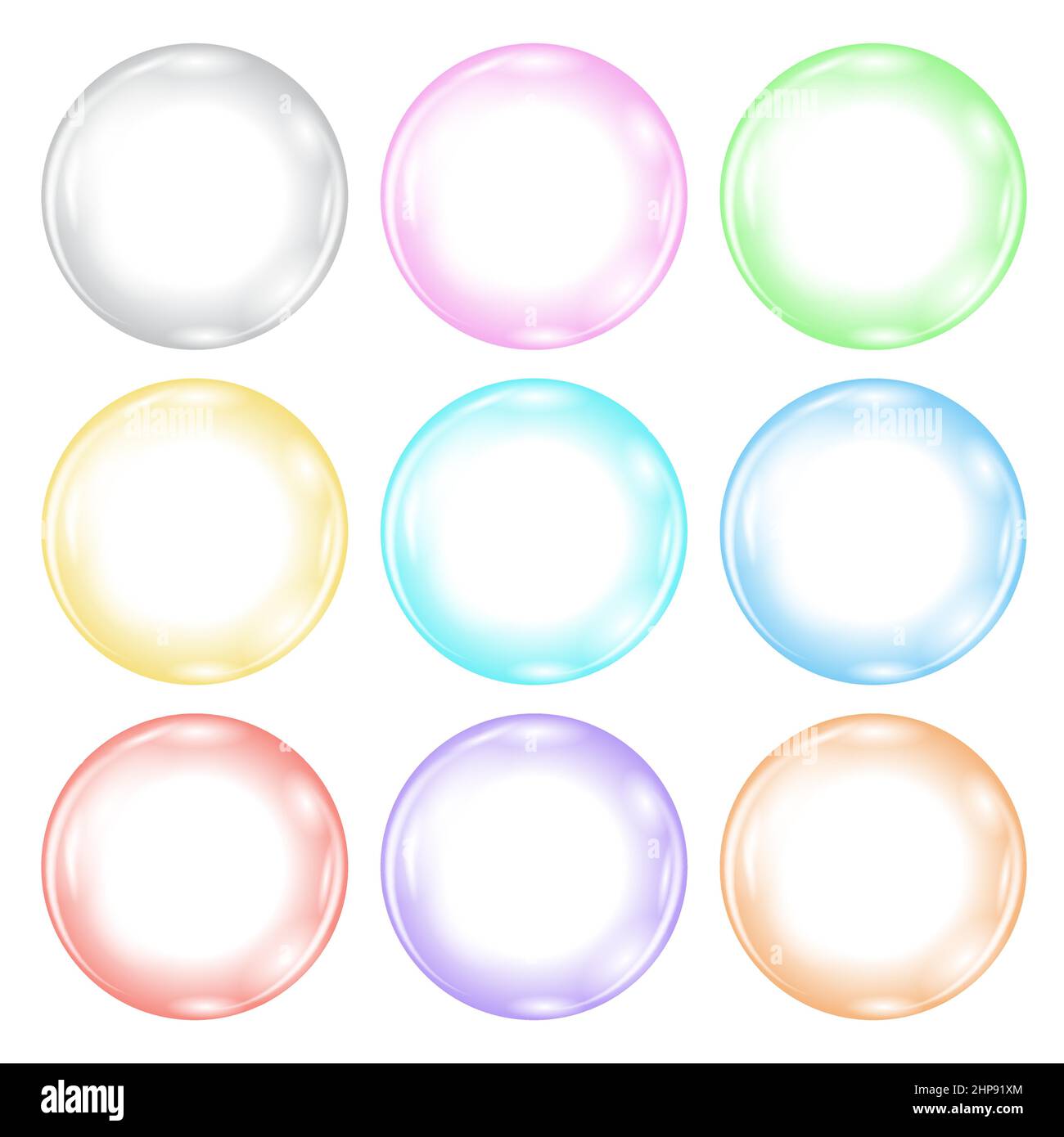 Transparente bunte Kreis Seifenblase Symbol isoliert auf dem Hintergrund. Stock Vektor