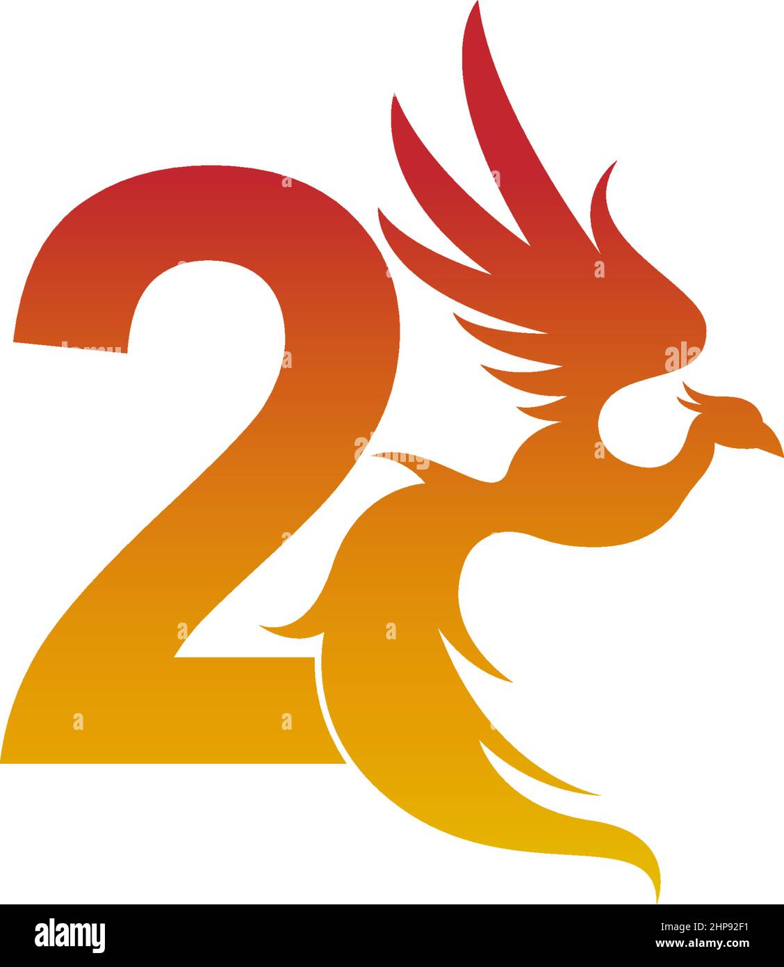 Nummer 2-Symbol mit phoenix-Logo-Designvorlage Stock Vektor
