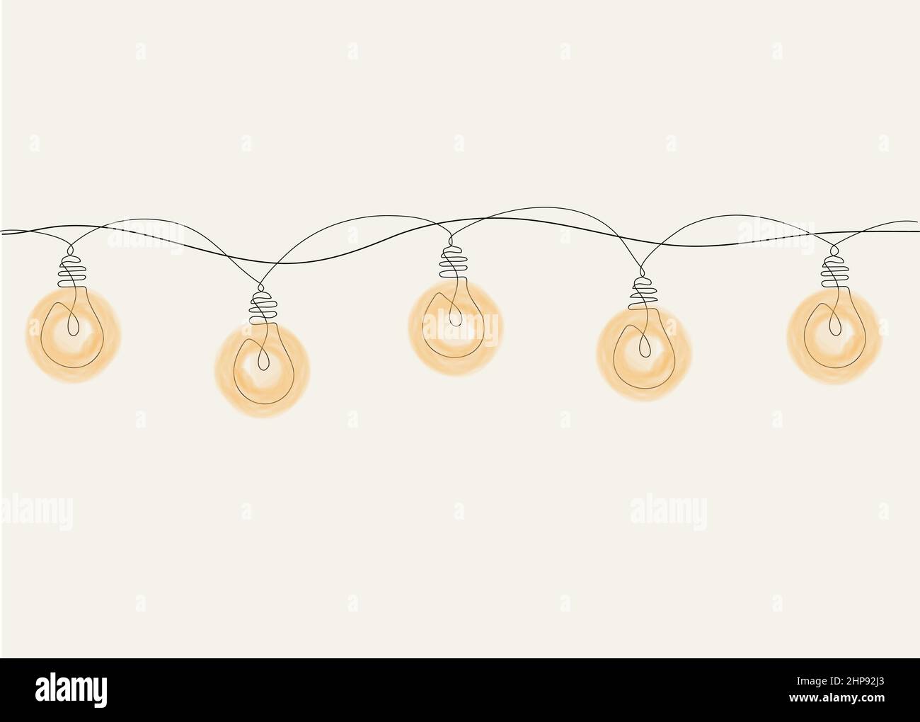 Eine Linienzeichnung einer Weihnachtsgirlande mit Glühbirnen. Stock Vektor