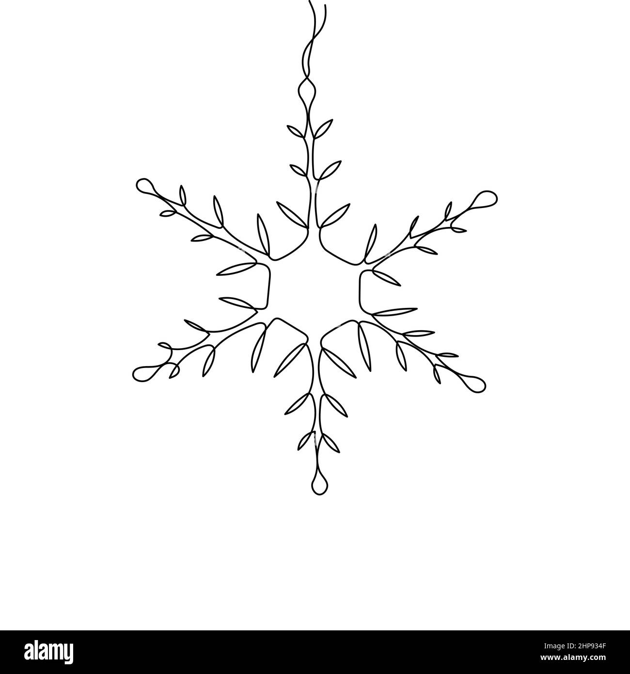 Die ununterbrochene einlinige Zeichnung der Schneeflocke. Das Konzept der New Years-Feier ist auf weißem Hintergrund isoliert. Vektorgrafik Stock Vektor