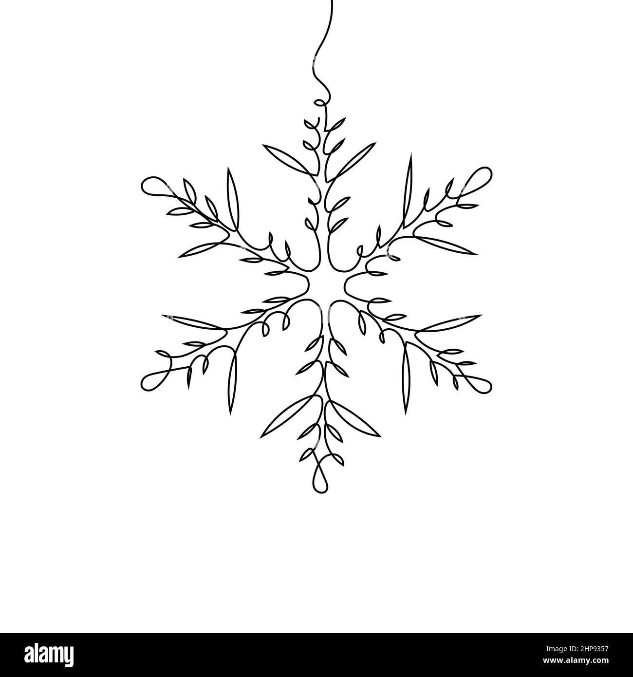 Die ununterbrochene einlinige Zeichnung der Schneeflocke. Das Konzept der New Years-Feier ist auf weißem Hintergrund isoliert. Vektorgrafik Stock Vektor