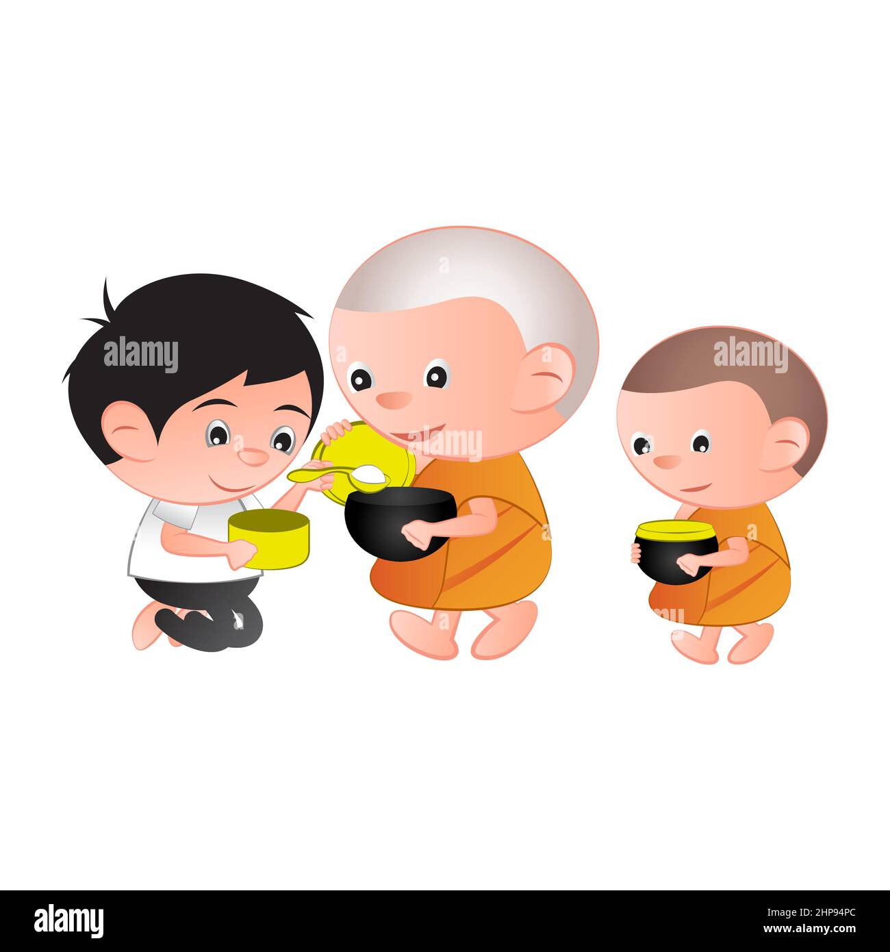 Clip-Kunst des Menschen geben Essen zu Mönch mit Cartoon-Design, Vektor-Illustration Stock Vektor