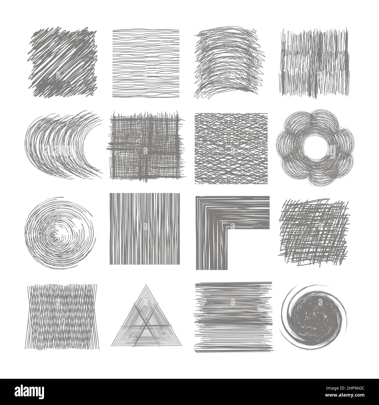Freihand-Linie Für Stiftdoodle. Schraffur Der Skizze. Striche Kreide Scribble Grey Line. Grunge Handgefertigte Textur auf weißem Hintergrund. Stock Vektor