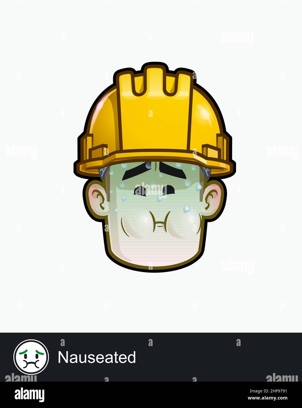Ikone eines Bauarbeiters mit übelem emotionalen Ausdruck. Alle Elemente übersichtlich auf gut beschriebenen Ebenen und Gruppen. Stock Vektor