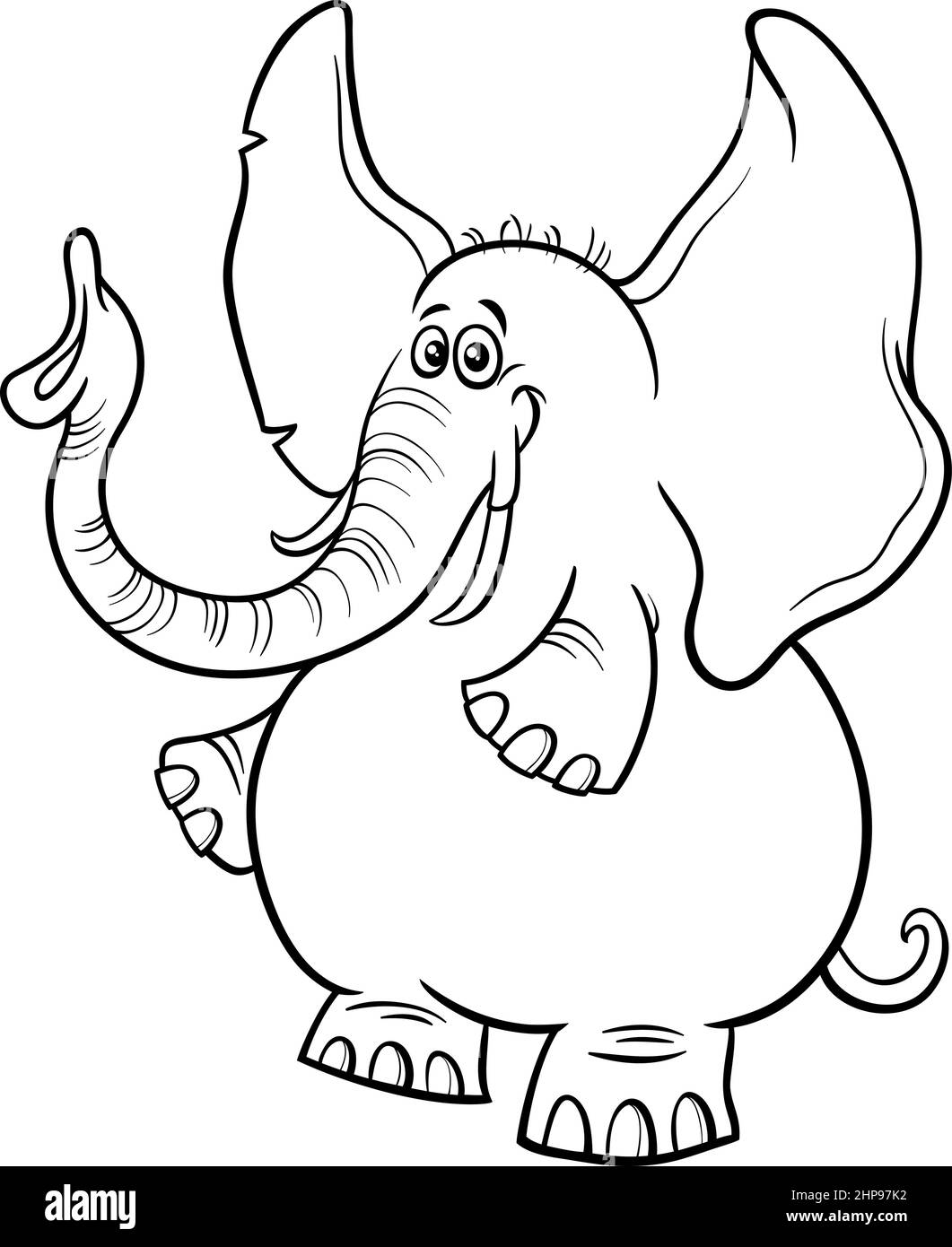 Cartoon Elefant Tier Charakter Färbung Buch Seite Stock Vektor