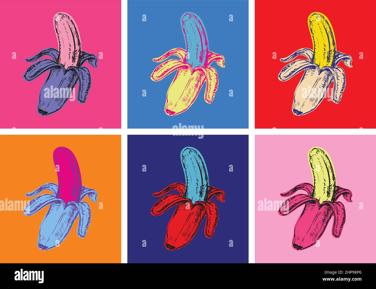 Set Bananen Vektor Illustration Pop Art Stil Stock Vektor