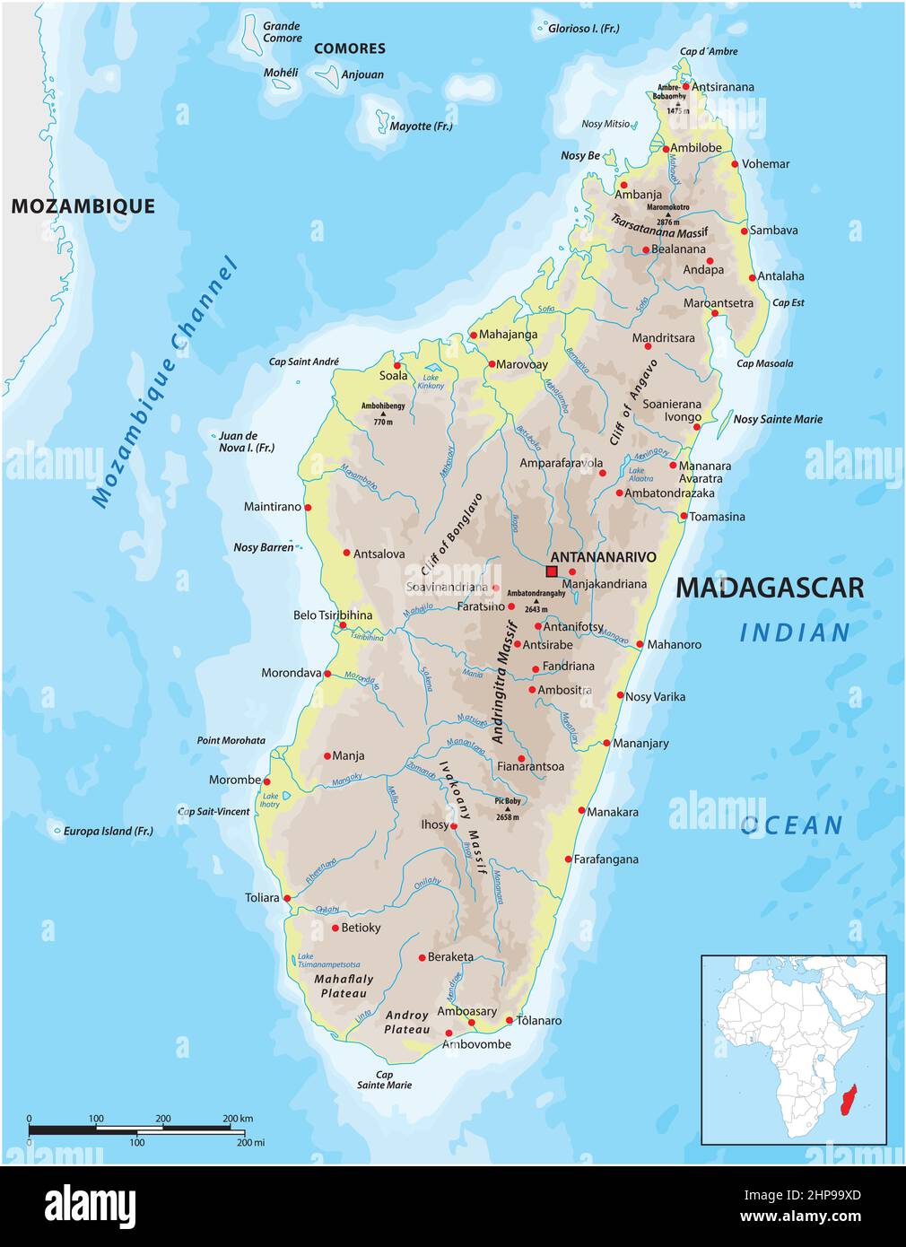 vektorkarte der ostafrikanischen Inselnation Madagaskar Stock Vektor