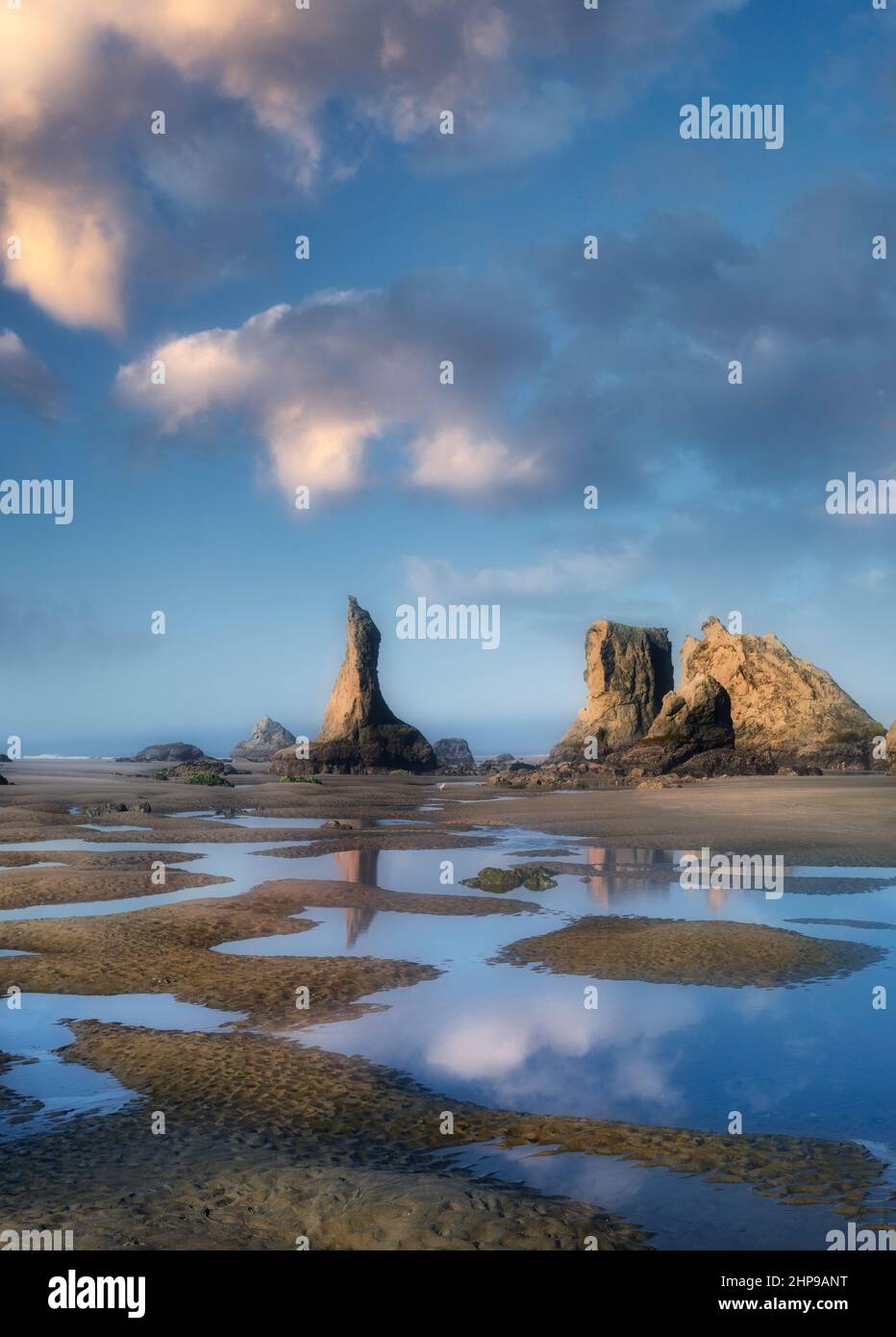 Ebbe und Reflexionen. Bandon Beach, Oregon Stockfoto