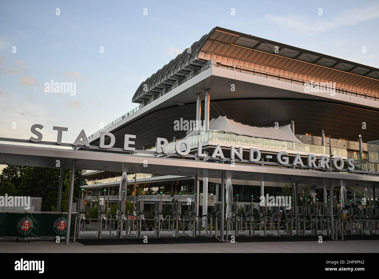 Illustration des neuen Eingangs zum Roland Garros Stadion, Grand Slam Tennisturnier am 12. Juni 2021 in Paris, Frankreich. Stockfoto