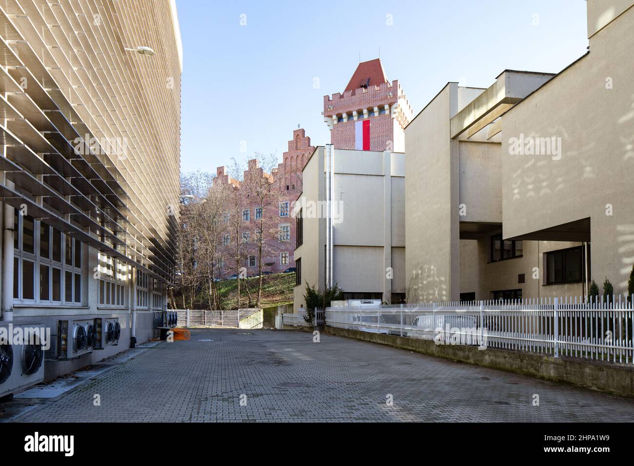 Wahrzeichen Poznań, alte Architektur des Stadtzentrums, Wohnhäuser, Gebäude, Straßen. Stadtbild Stockfoto