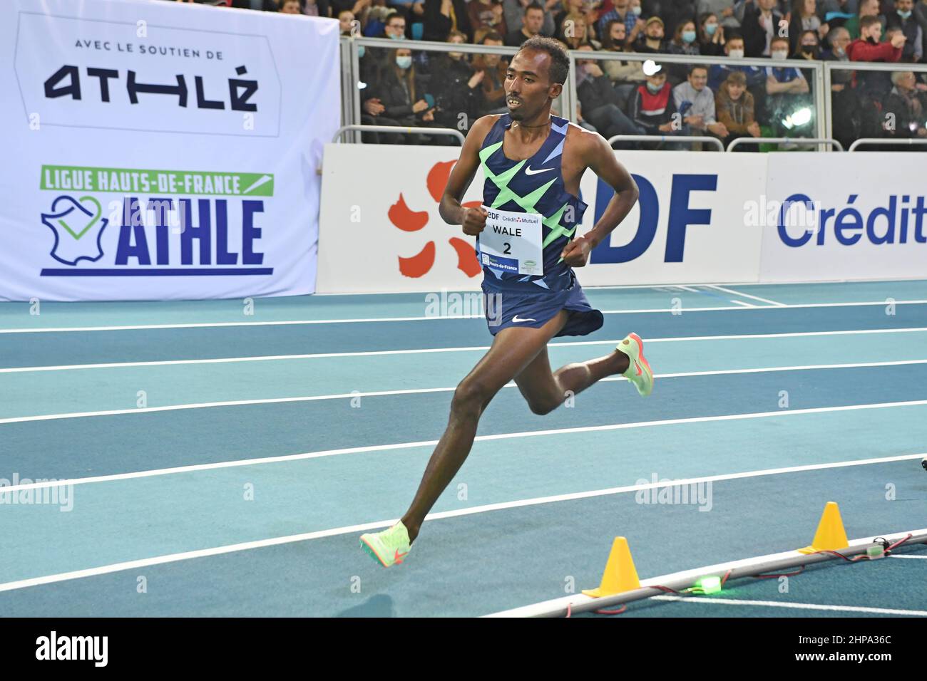 Lieven, Frankreich. 18th. Februar 2022. Getnet Wale (ETH) platziert den dritten Platz im Jahr 3.000m in 7:30,88 während des Treffens Hauts-de-France Pas-de-Calais in der Arena Stade Couvert, Donnerstag, den 17. Februar 2022, in Lieven, Frankreich. (Jiro Mochizuki/Image of Sport) Foto via Credit: Newscom/Alamy Live News Stockfoto
