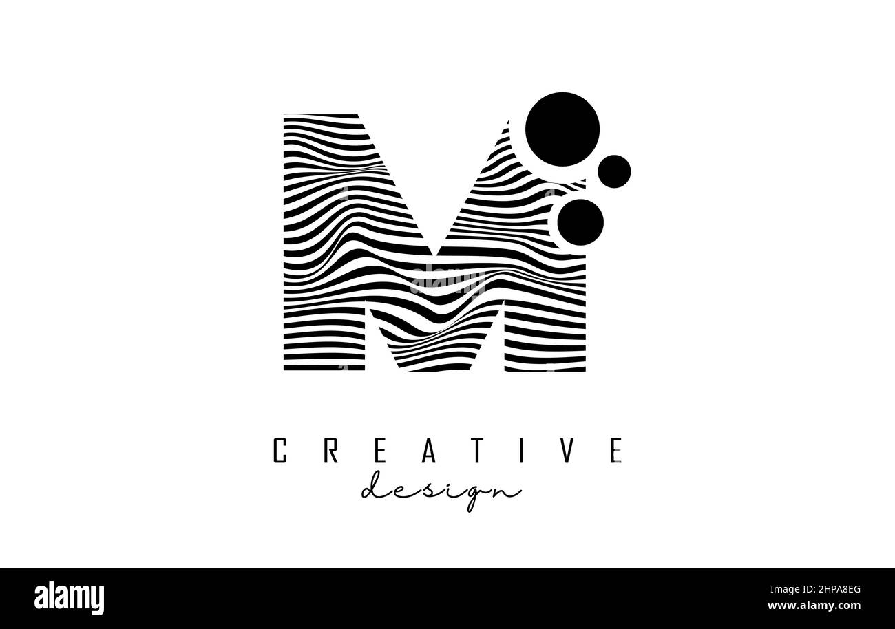 Buchstabe M-Logo mit schwarzen Linien und Punkten. Vektorgrafik mit geometrischer Typografie. Kreative Ikone mit Brief. Stock Vektor