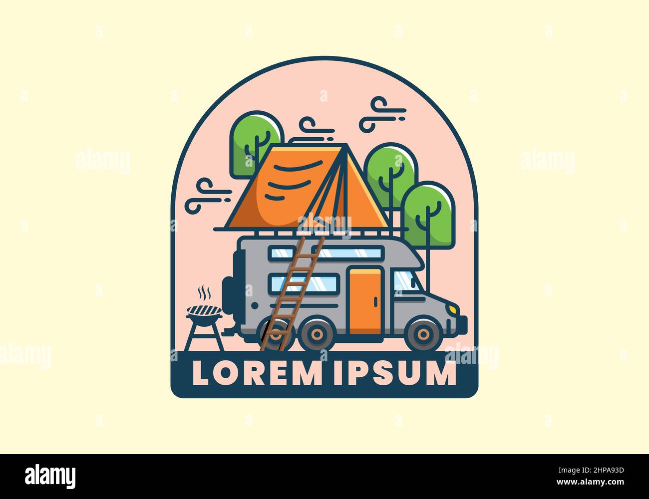 Dachterrassen-Auto Camping flach Illustration Design Stock Vektor