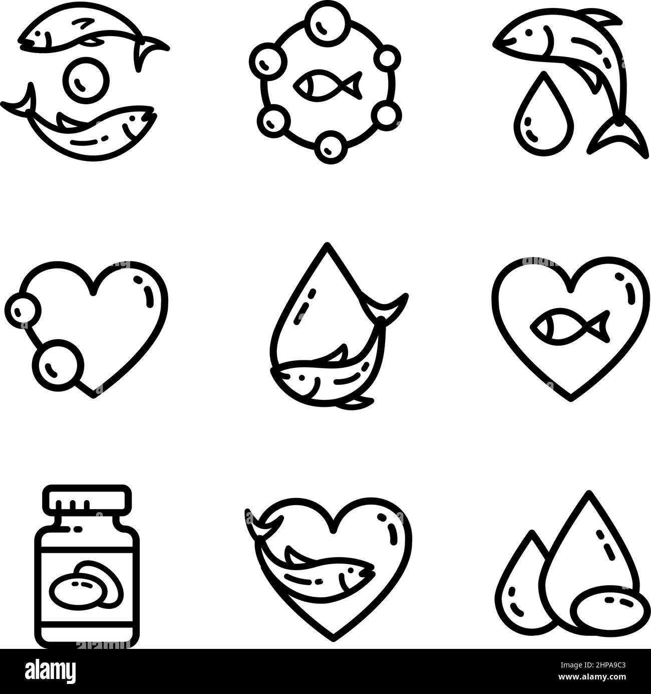 Omega 3 Linie Symbol, Logo-Design. Fischöl-Vektor-Design in trendigem Stil. Symbol für Fischumrandung auf weißem Hintergrund isoliert. Stock Vektor