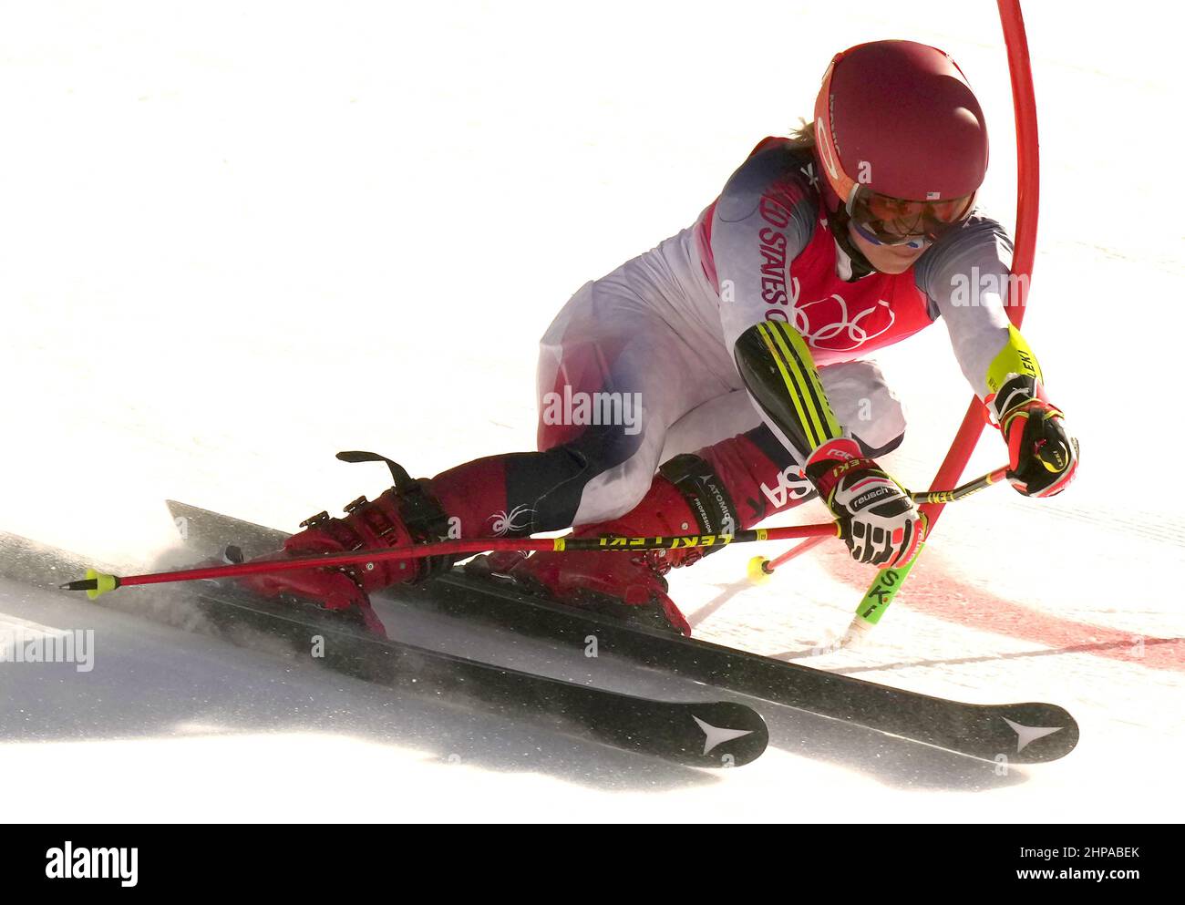 Peking, China. 19th. Februar 2022. Mikaela Shiffrin, USA, Skier ihre letzte olympische Veranstaltung am letzten Tag der Spiele in der Mixed-Team-Parallelveranstaltung bei den Olympischen Winterspielen in Peking am Sonntag, 20. Februar 2022. Die USA platzierten sich auf dem vierten Platz in dem Fall, Shiffrin jegliche Medaillen in diesen Spielen zu verweigern. Foto von Rick T. Wilking/UPI Kredit: UPI/Alamy Live News Stockfoto