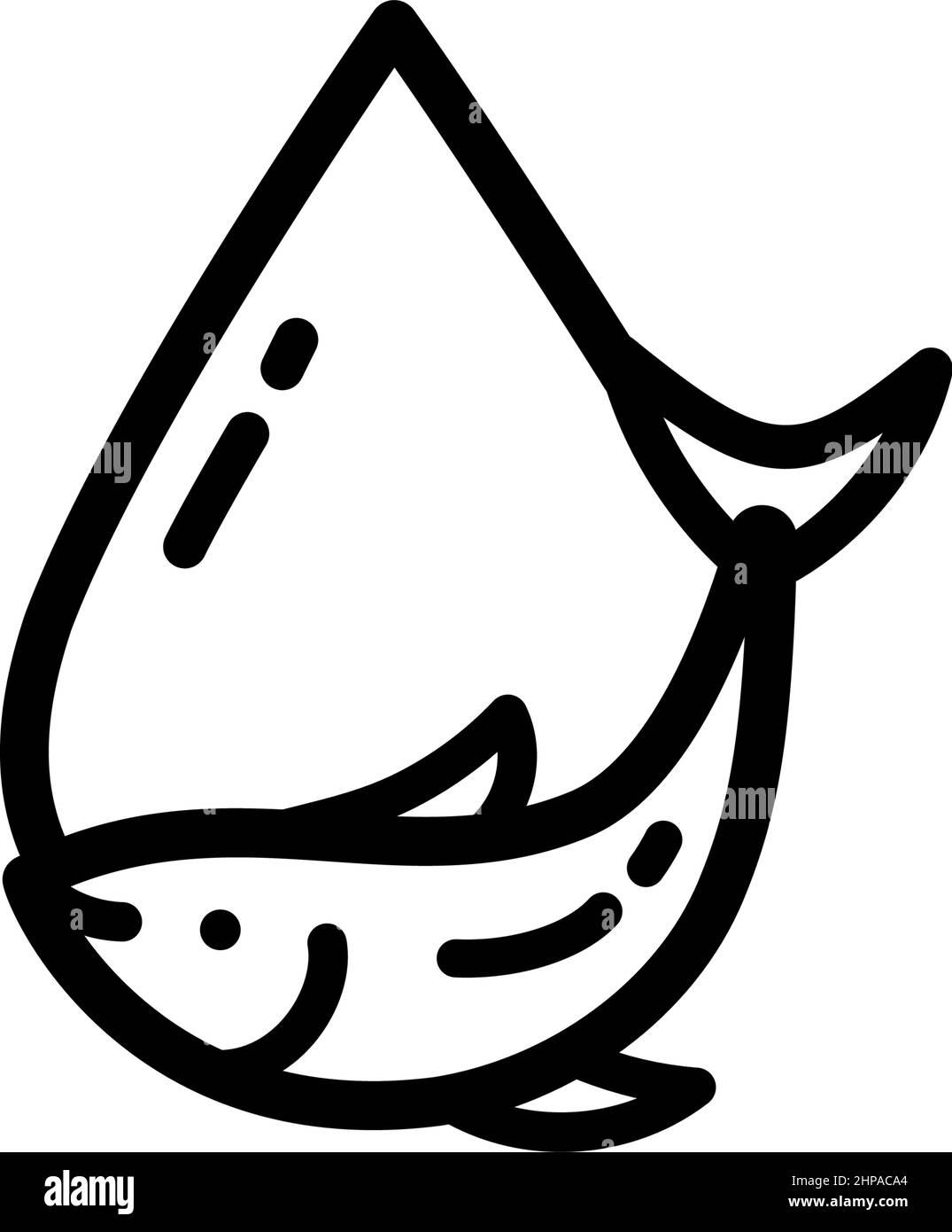 Symbol für den Fischölumriss. Vorlage für Vitamin Omega 3. Tropfen und Fisch Silhouette. Linienlogo isoliert auf weißem Hintergrund. Behandlung Ernährung Haut Auto Stock Vektor