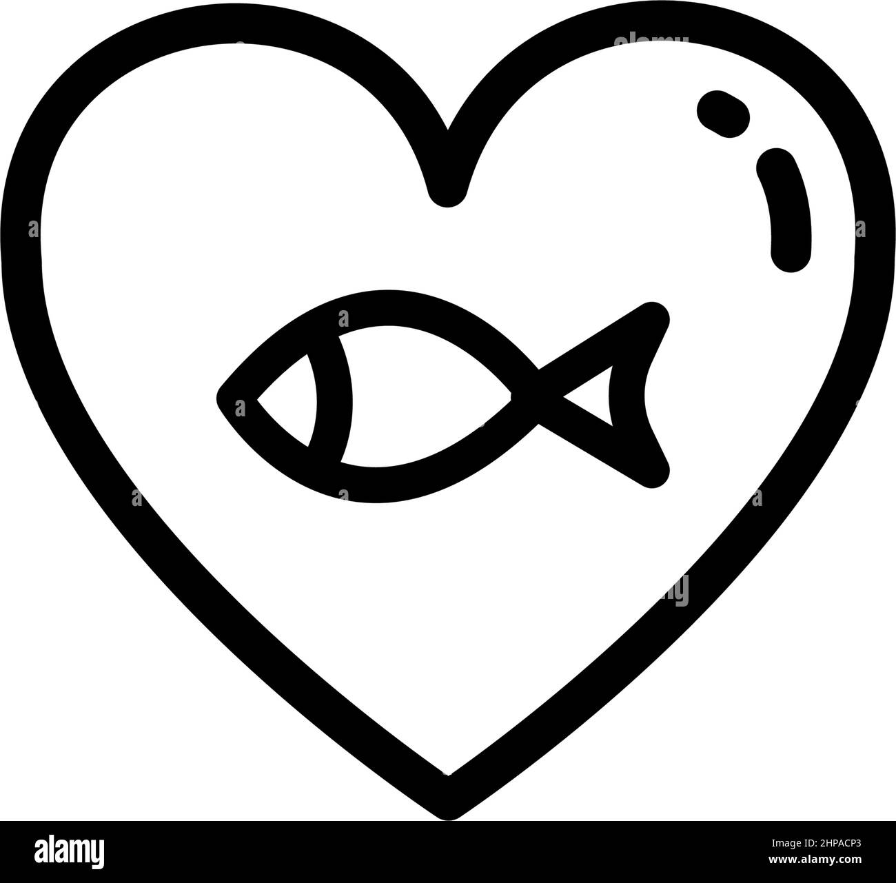 Fischöl-Symbol auf weißem Hintergrund isoliert. Vorlage für Vitamin Omega 3. Tropfen, Herz und Fisch Silhouette. Modischer Linienstil. Behandlung Ernährung, Gesundheit Stock Vektor