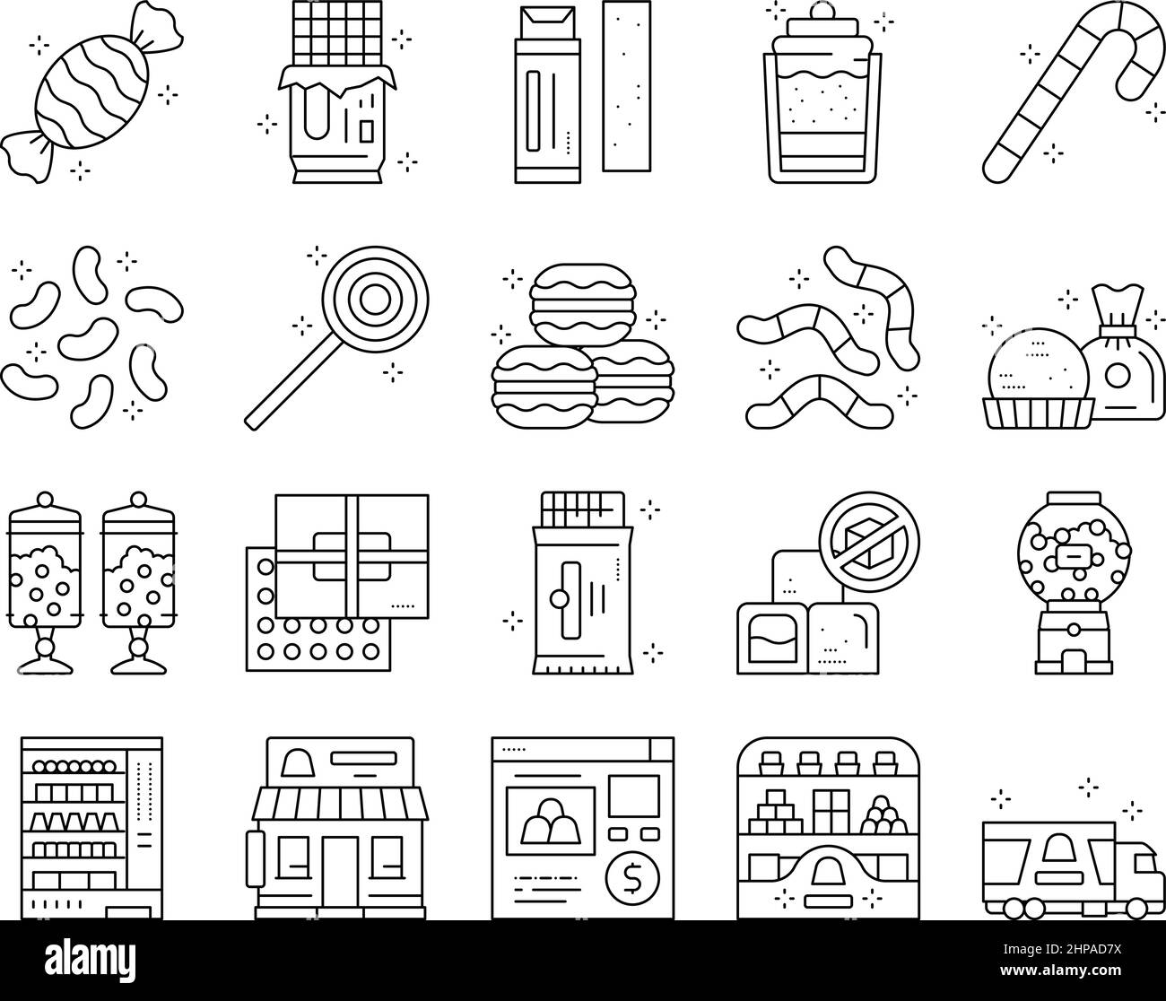 Candy Shop Produktkollektion Icons Set Vektor . Stock Vektor