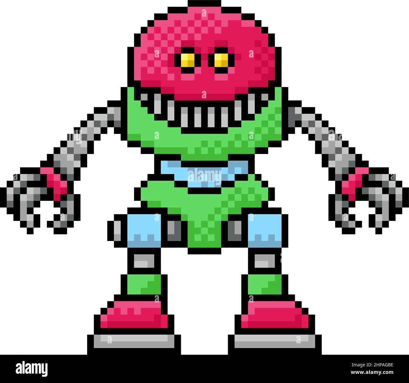 Niedlichen Roboter Cartoon Videospiel Pixel Art Maskottchen Stock Vektor