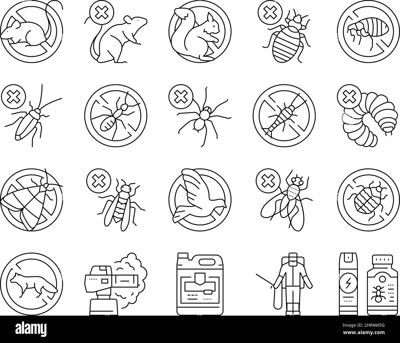 Schädlingsbekämpfung Service Behandlung Symbole Set Vektor . Stock Vektor