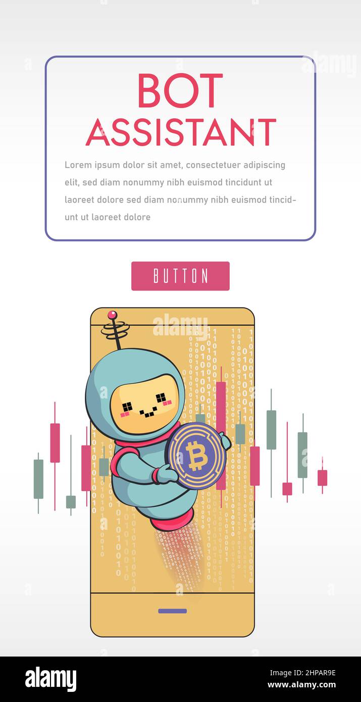 Kryptowährung Trading bot, Bitcoin-Trading-Kurse, Finanzbörse, digitale Token, Blockchain-Technologie abstrakte Metapher. Stock Vektor