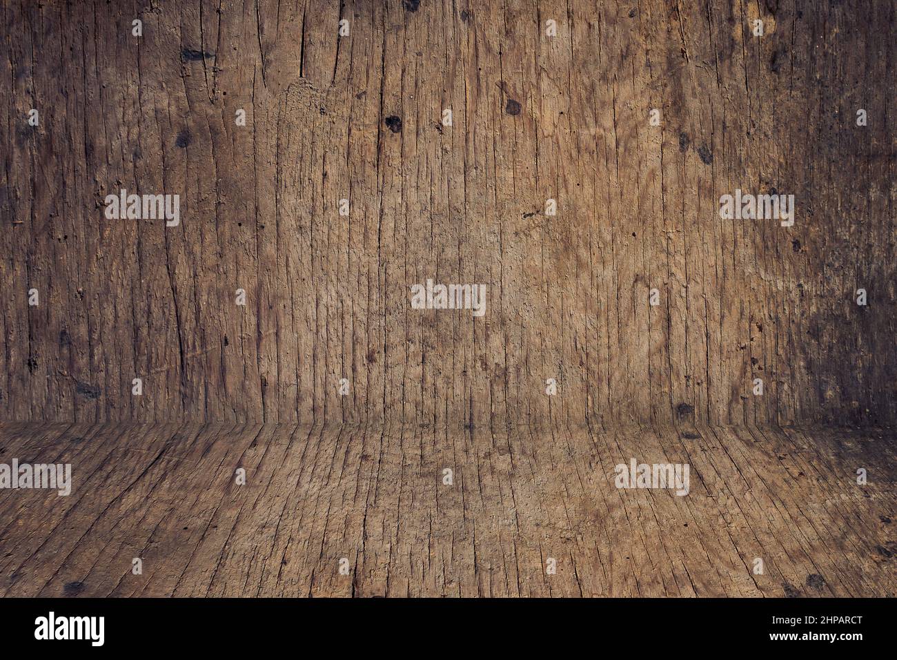 Wand und Boden verwitterter Holzhintergrund. Schöne Natur Grunge und schmutzige Holz Textur Hintergrund Stockfoto
