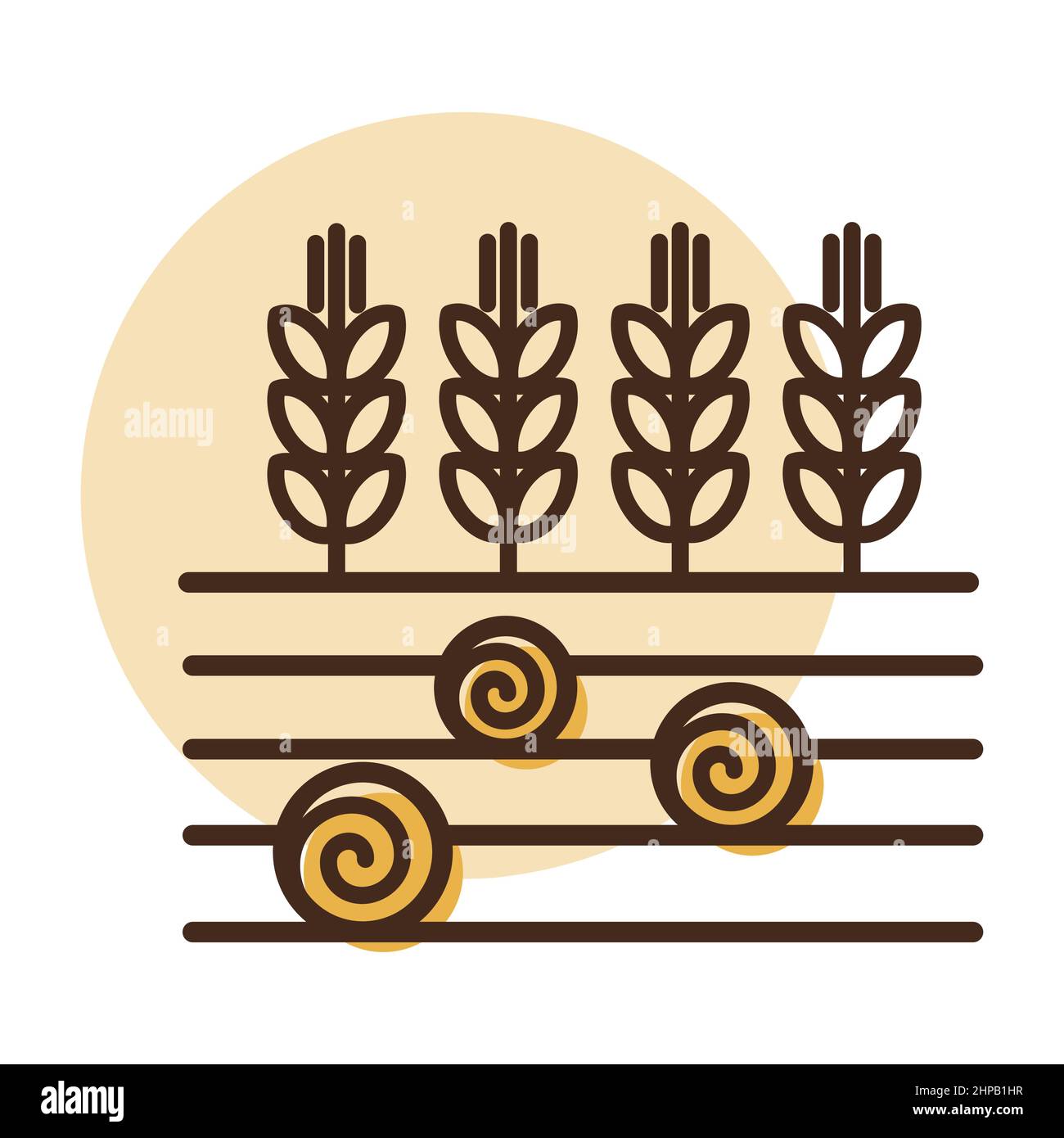 Symbol für Ähren von Weizen, Gerste oder Roggen auf dem Feld und runde Heuballen. Zeichen Landwirtschaft. Graph-Symbol für Ihr Website-Design, Logo, App, UI. Vektor illustrr Stock Vektor