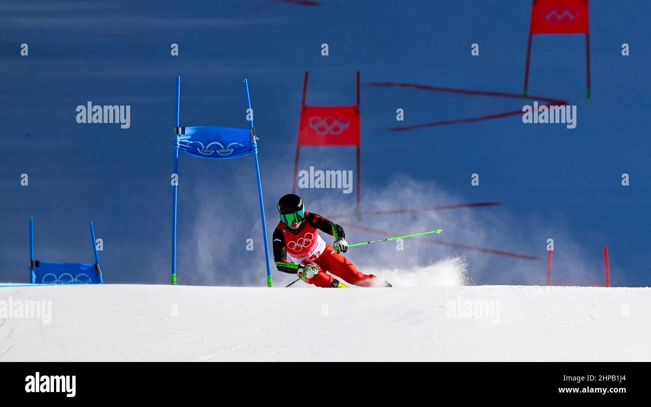 Peking, China. 20th. Februar 2022. NI Yueming aus China tritt während der Parallelveranstaltung des alpinen Ski-Teams der Olympischen Winterspiele 2022 in Peking im Nationalen Ski-Zentrum im Bezirk Yanqing, Peking, der Hauptstadt von China, am 20. Februar 2022 an. Quelle: Lian Zhen/Xinhua/Alamy Live News Stockfoto