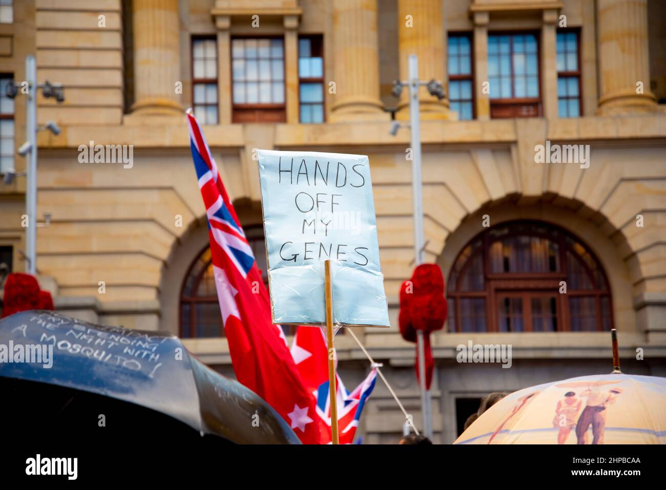 Perth, Australien - 20. November 2021: Freiheitsdemonstration gegen Impfmandate Stockfoto