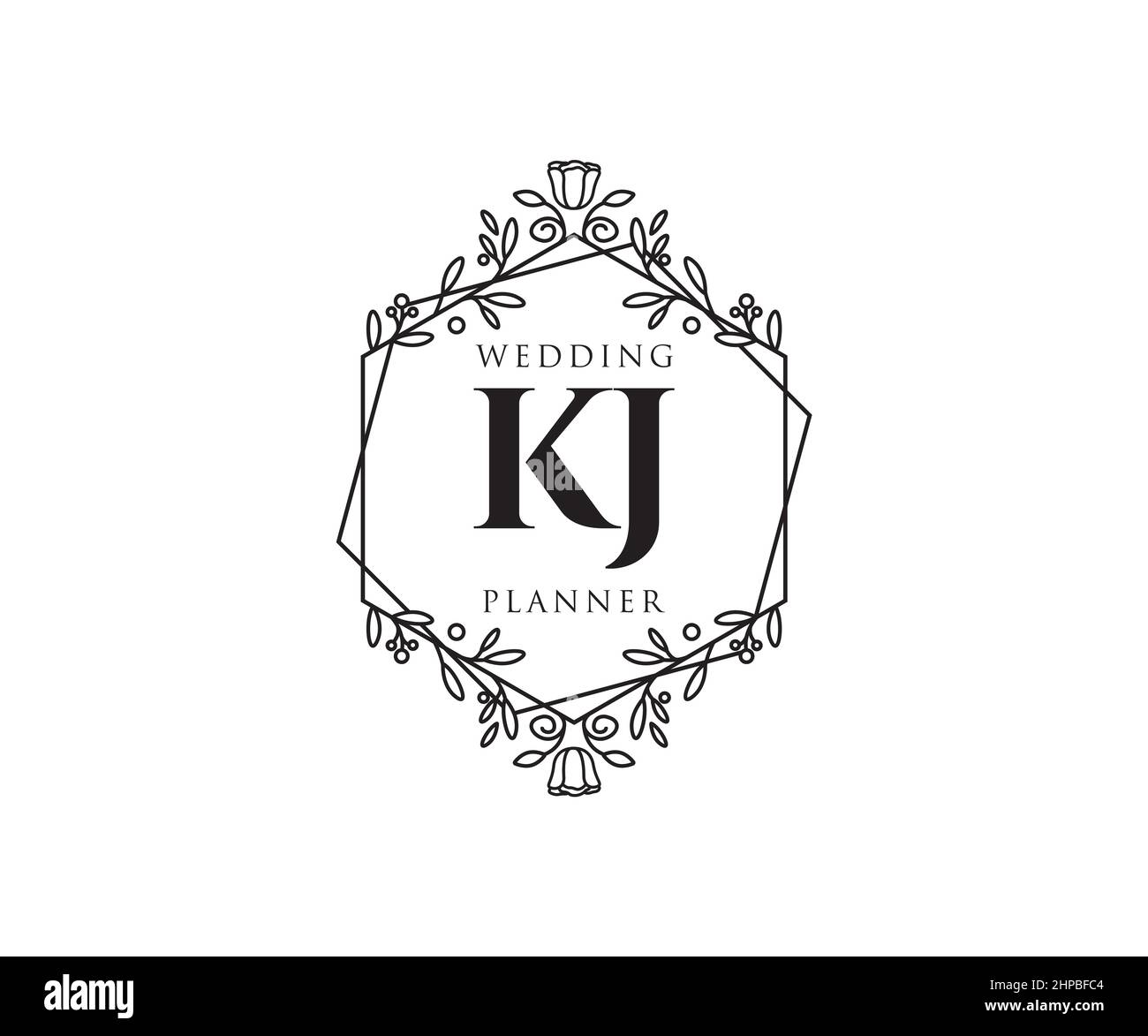 KJ Initials Letter Hochzeit Monogram Logos Kollektion, handgezeichnete moderne minimalistische und florale Vorlagen für Einladungskarten, Save the Date, elegant Stock Vektor