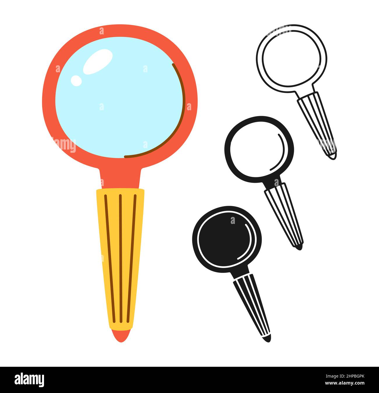 Vergrößerungsglas Zoom Symbol Cartoon gezeichnet oder Stempel, Doodle Linie gesetzt. Suche Vergrößere einfaches flaches Symbol. Fokusschild für die Geschäftsanalyse. Vektordesign für mobile Apps, Web- und Printmedien Stock Vektor